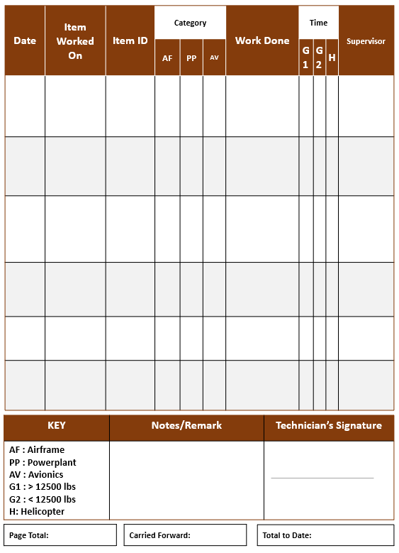 Editable Aircraft Maintenance Logbook for Technicians 